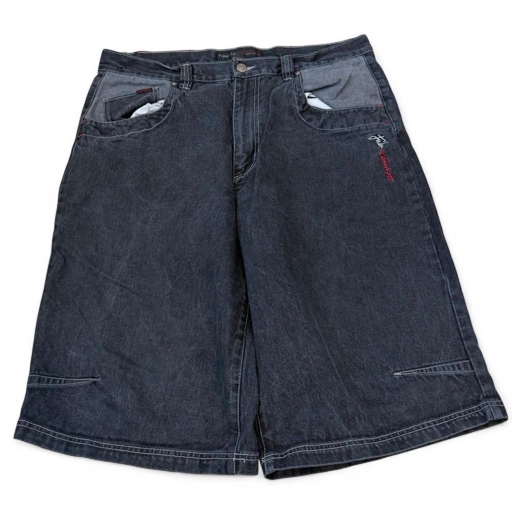 Vintage Fubu Baggy Wide Leg Black Denim Shorts Men's 38 Skater Grunge Jorts Y2K